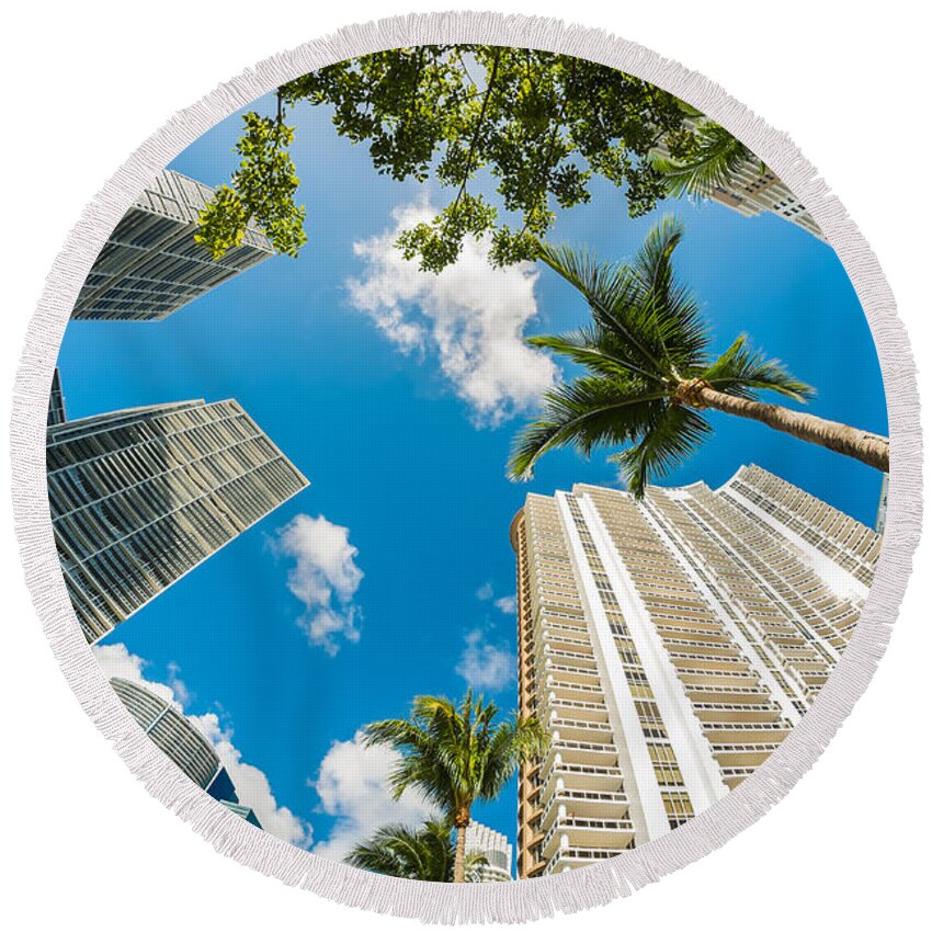 Architecture Round Beach Towel featuring the photograph Downtown Miami by Raul Rodriguez