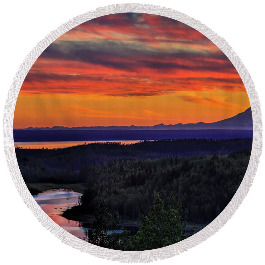 Photography Round Beach Towel featuring the photograph Mt Redoubt Volcano At Skilak Lake #5 by Panoramic Images