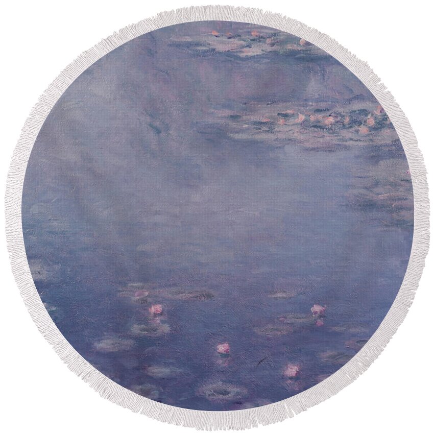Waterlilies; Waterlily; Water-lilies; Flowers; Impressionist Round Beach Towel featuring the painting Nympheas by Claude Monet