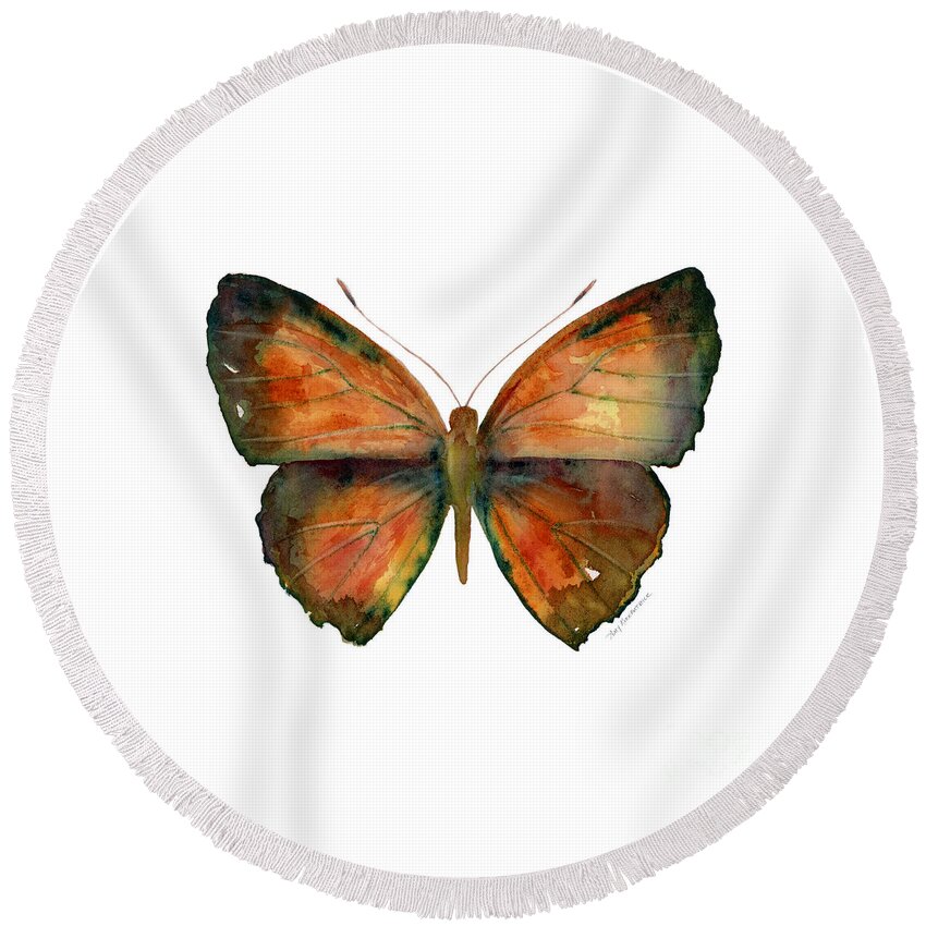 Copper Jewel Round Beach Towel featuring the painting 56 Copper Jewel Butterfly by Amy Kirkpatrick