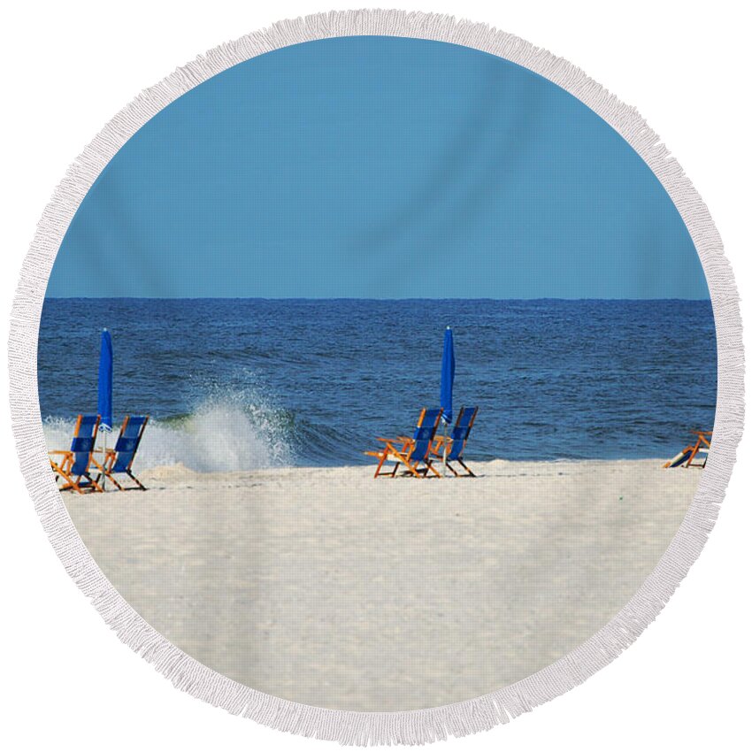 Alabama Round Beach Towel featuring the digital art 6 Chairs and Umbrella by Michael Thomas