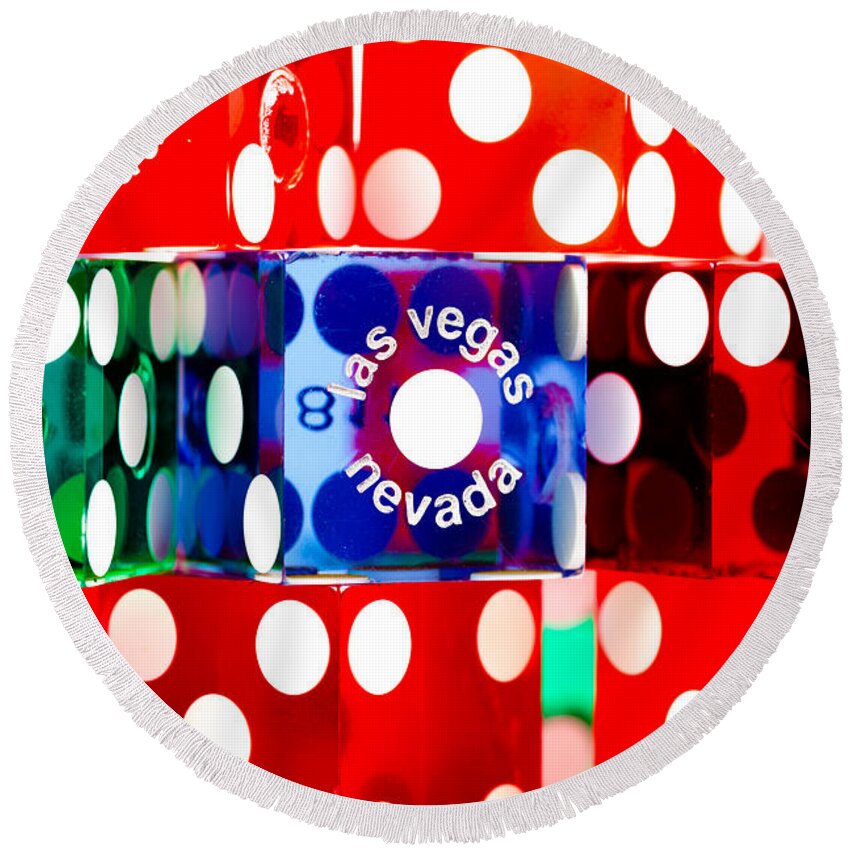 Las Vegas Round Beach Towel featuring the photograph Colorful Dice #6 by Raul Rodriguez