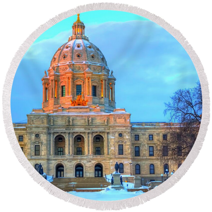 St Paul Skyline Round Beach Towel featuring the photograph Minnesota State Capitol St Paul #4 by Amanda Stadther