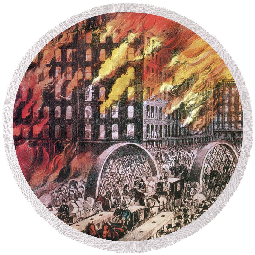 History Round Beach Towel featuring the photograph The Great Chicago Fire, 1871 #6 by Photo Researchers