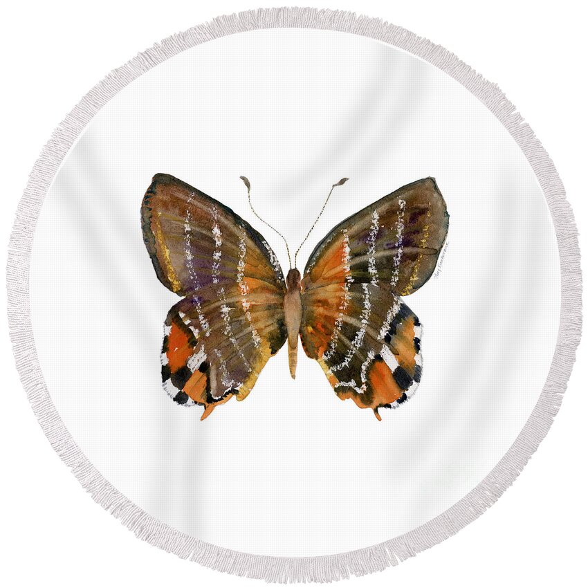 Euselasia Butterfly Round Beach Towel featuring the painting 60 Euselasia Butterfly by Amy Kirkpatrick