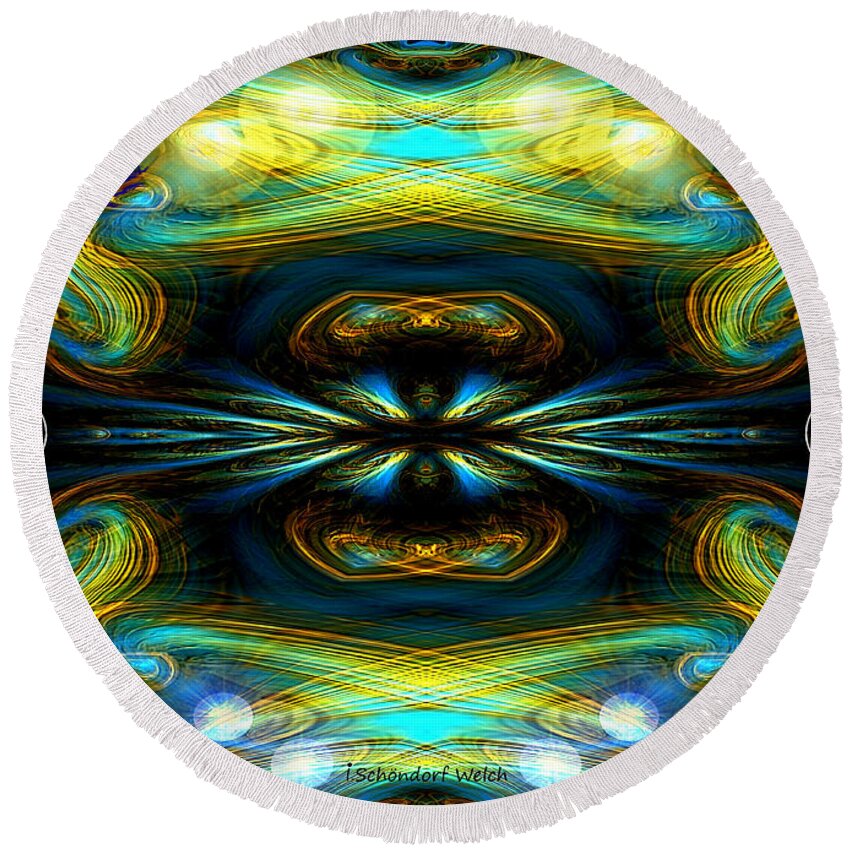   Abstract Round Beach Towel featuring the digital art 609 - Lucid Infinity .... by Irmgard Schoendorf Welch