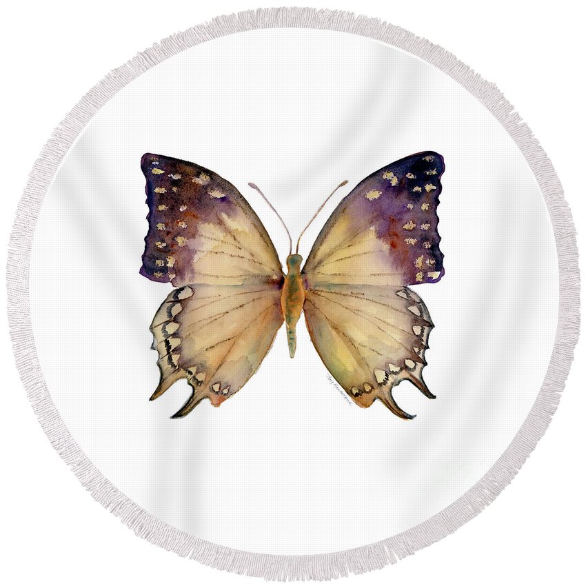 Great Nawab Butterfly Round Beach Towel featuring the painting 63 Great Nawab Butterfly by Amy Kirkpatrick