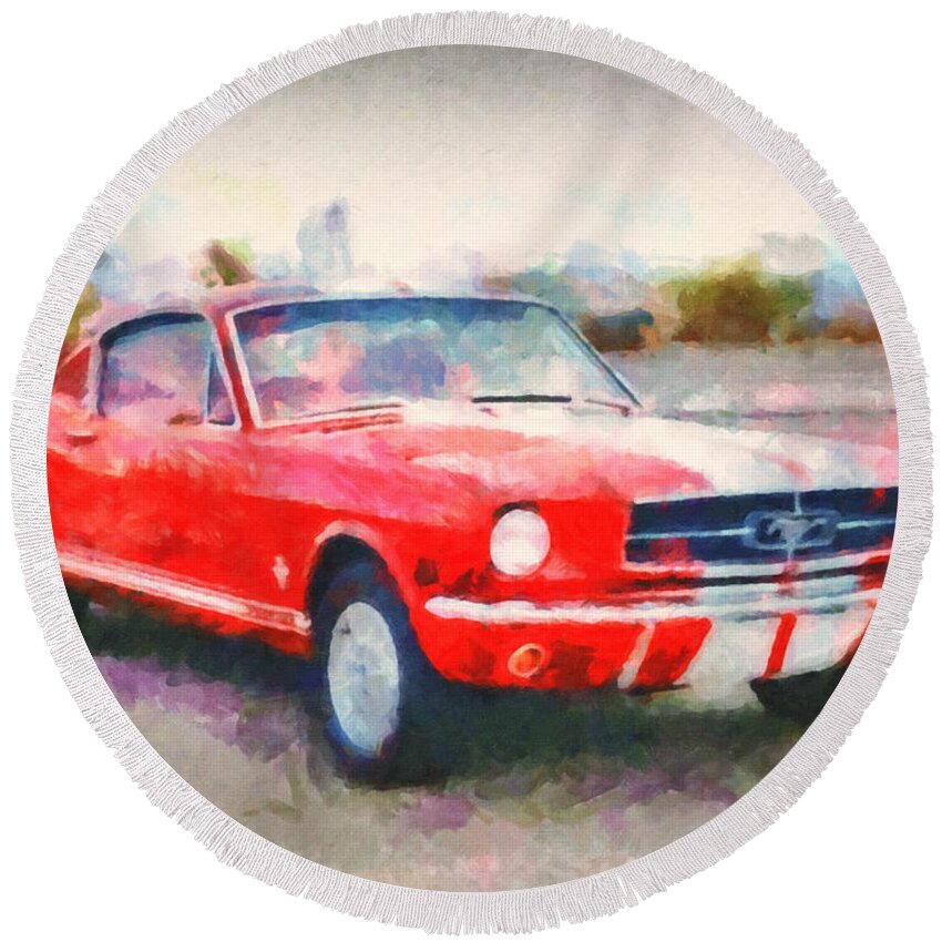 Mustang Round Beach Towel featuring the painting 66 Mustang GT 350 by Lynne Jenkins