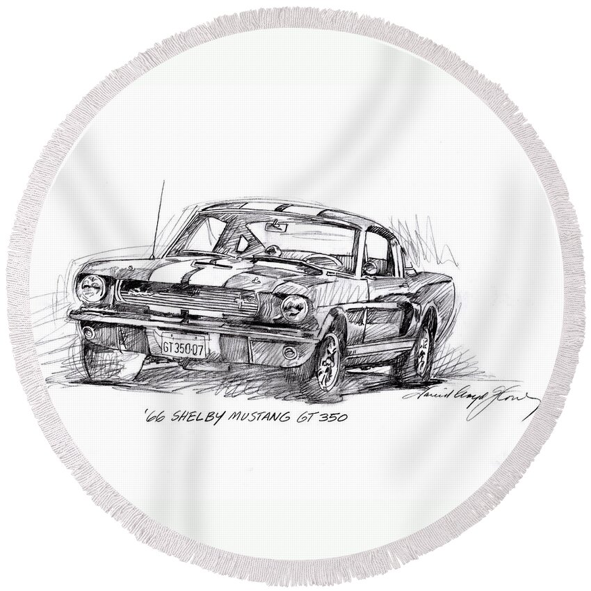 Mustang Round Beach Towel featuring the drawing 66 Shelby 350 GT by David Lloyd Glover