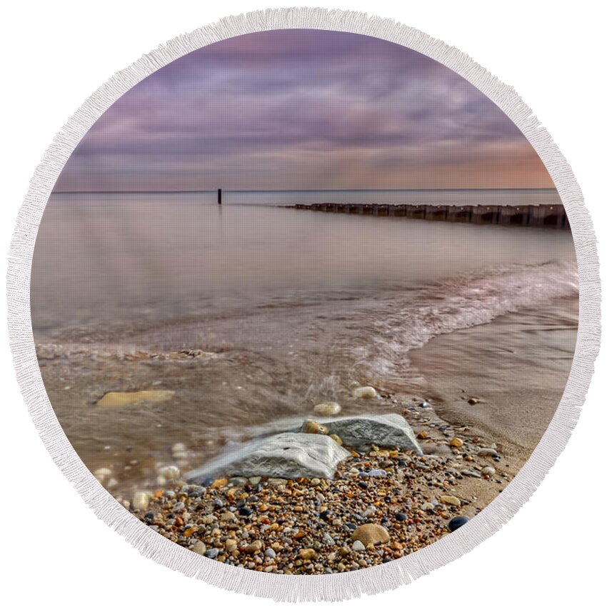 Lake Michigan Round Beach Towel featuring the photograph Breakwater #7 by Peter Lakomy