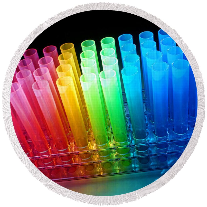 Test Round Beach Towel featuring the photograph Laboratory Test Tubes in Science Research Lab #7 by Science Research Lab