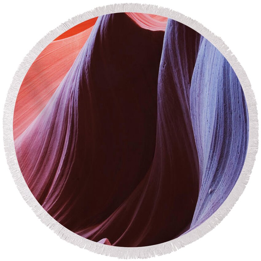 Antelope Canyon Round Beach Towel featuring the photograph Lower Antelope Canyon #7 by David Davis