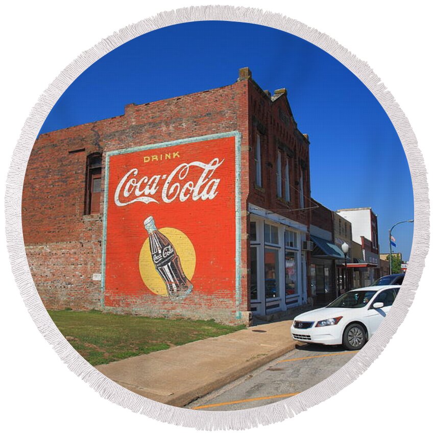 66 Round Beach Towel featuring the photograph Route 66 - Coca Cola Ghost Mural 2012 by Frank Romeo