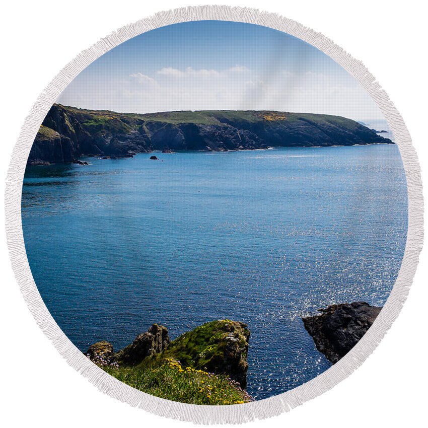 Birth Place Round Beach Towel featuring the photograph St Non's Bay Pembrokeshire #7 by Mark Llewellyn