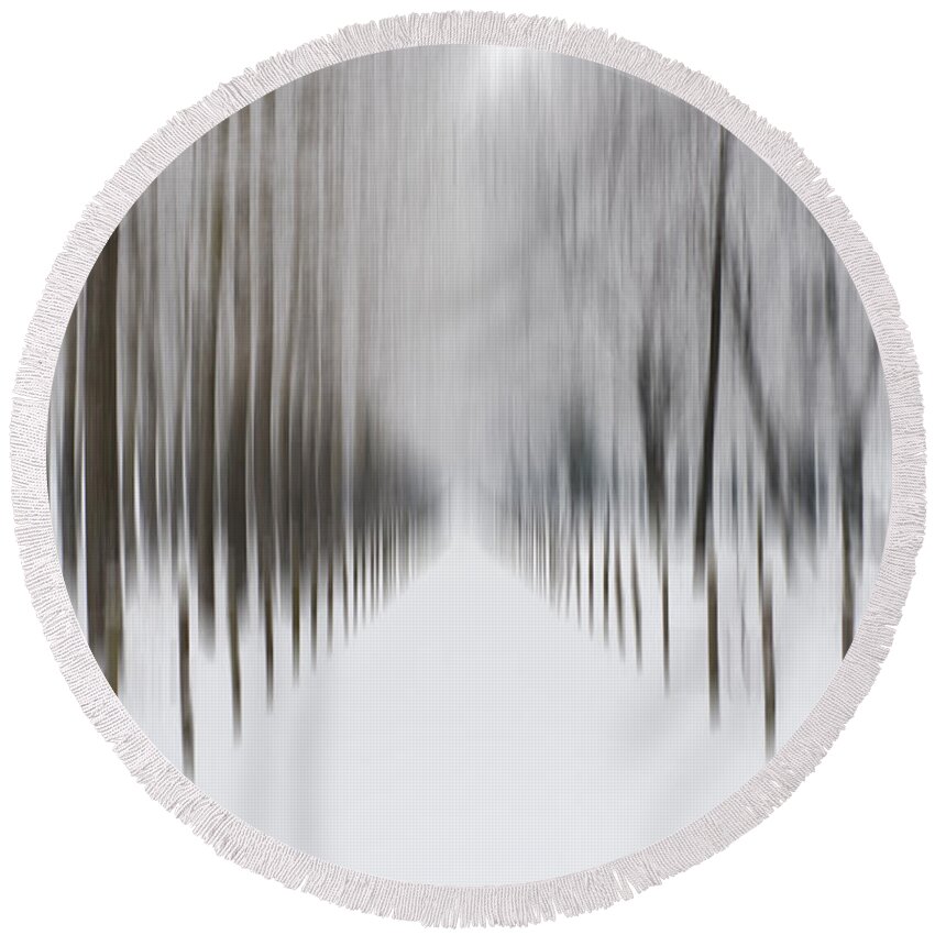 Winter Round Beach Towel featuring the photograph Winter road #7 by Mats Silvan