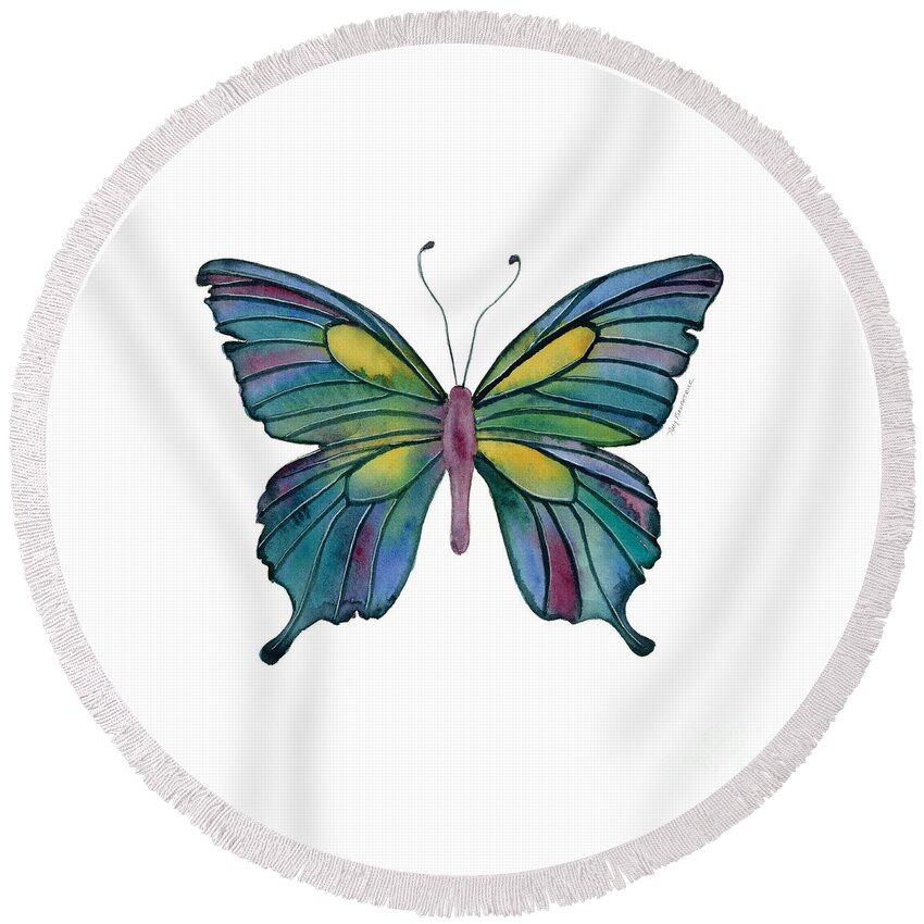 Amy Kirkpatrick Butterfly Round Beach Towel featuring the painting 71 Cathedral Butterfly by Amy Kirkpatrick