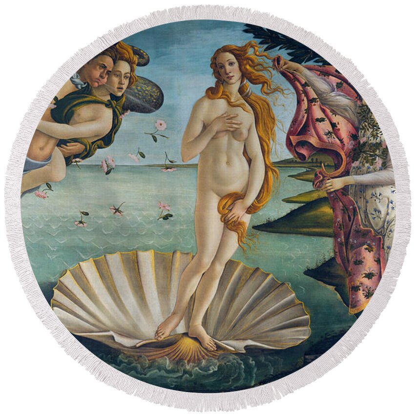 Sandro Botticelli Round Beach Towel featuring the painting The Birth of Venus #11 by Sandro Botticelli
