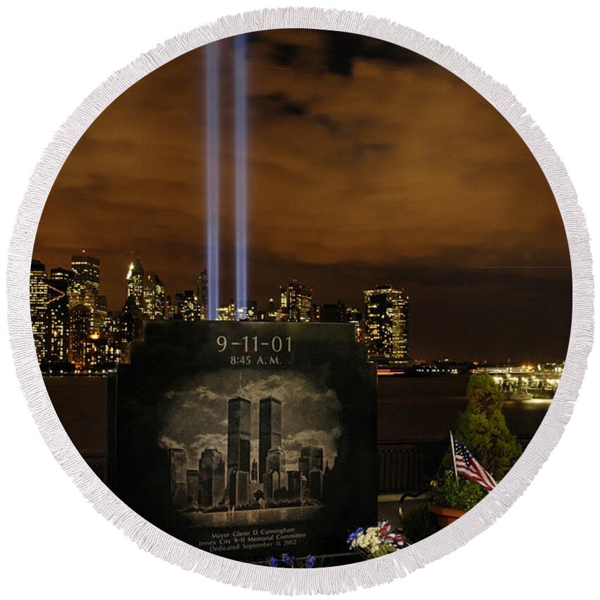 9-11.nine Eleven Round Beach Towel featuring the photograph 9-11 Monument by Dave Mills