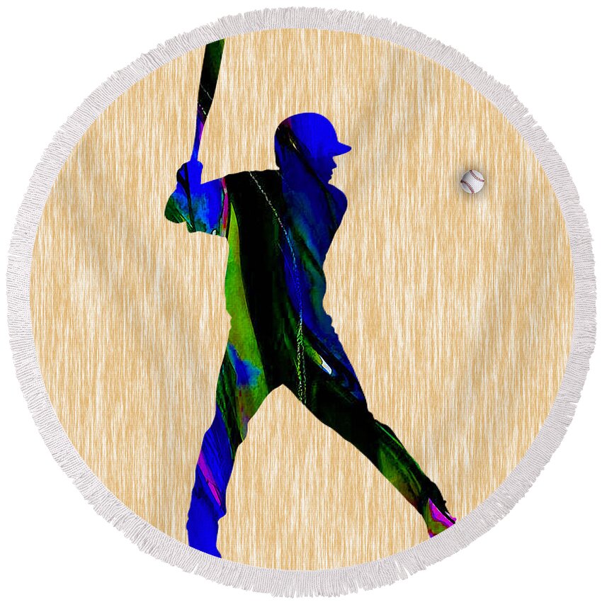 Baseball Round Beach Towel featuring the mixed media Baseball #9 by Marvin Blaine