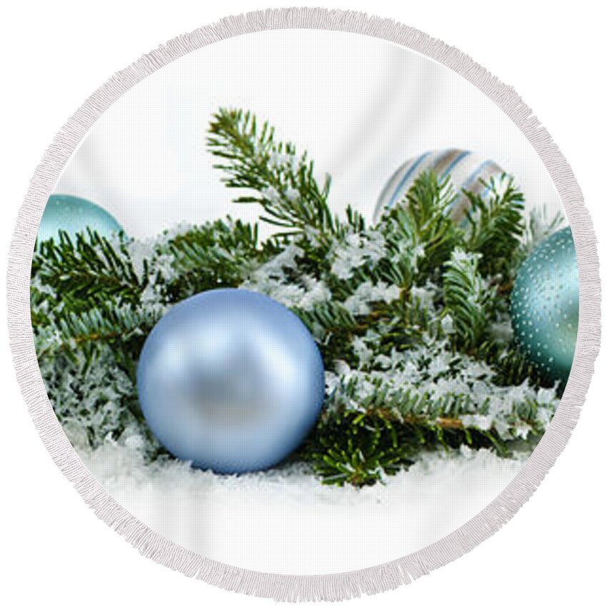 Christmas Round Beach Towel featuring the photograph Christmas ornaments 1 by Elena Elisseeva