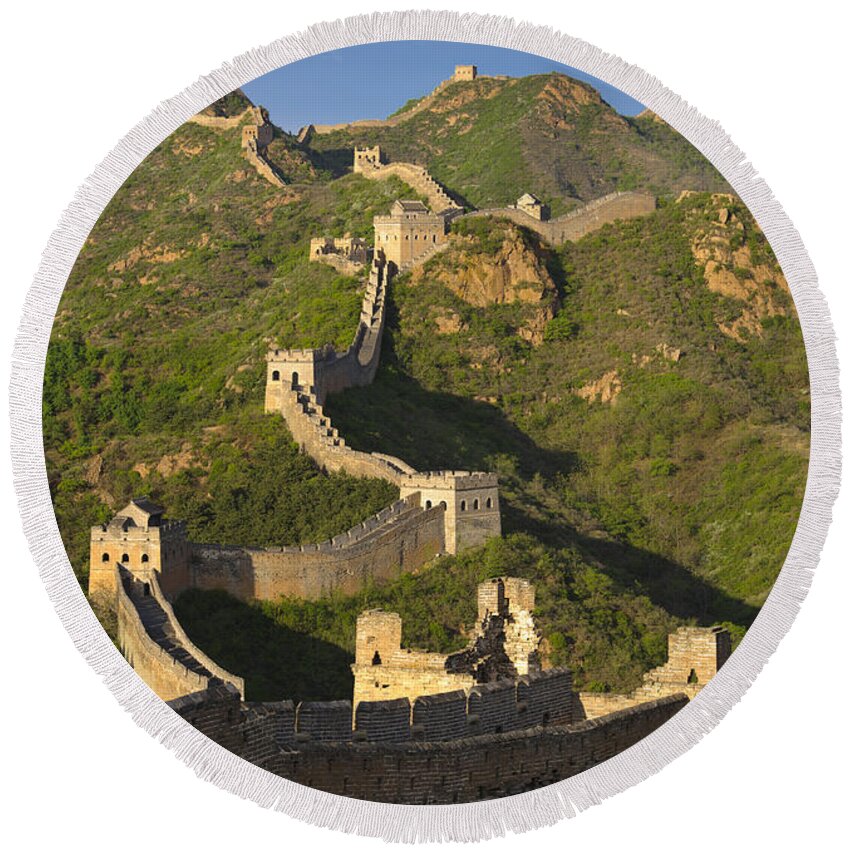 Great Wall Round Beach Towel featuring the photograph Great Wall Of China #9 by John Shaw