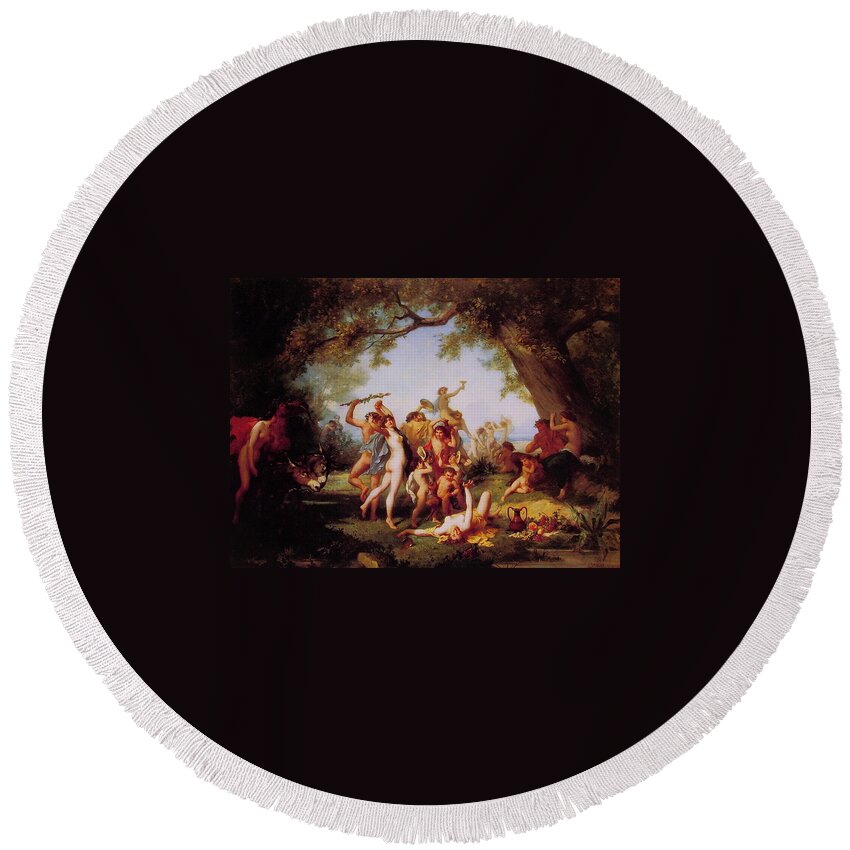 Landscape Round Beach Towel featuring the painting A Bacchanal by Pam Neilands