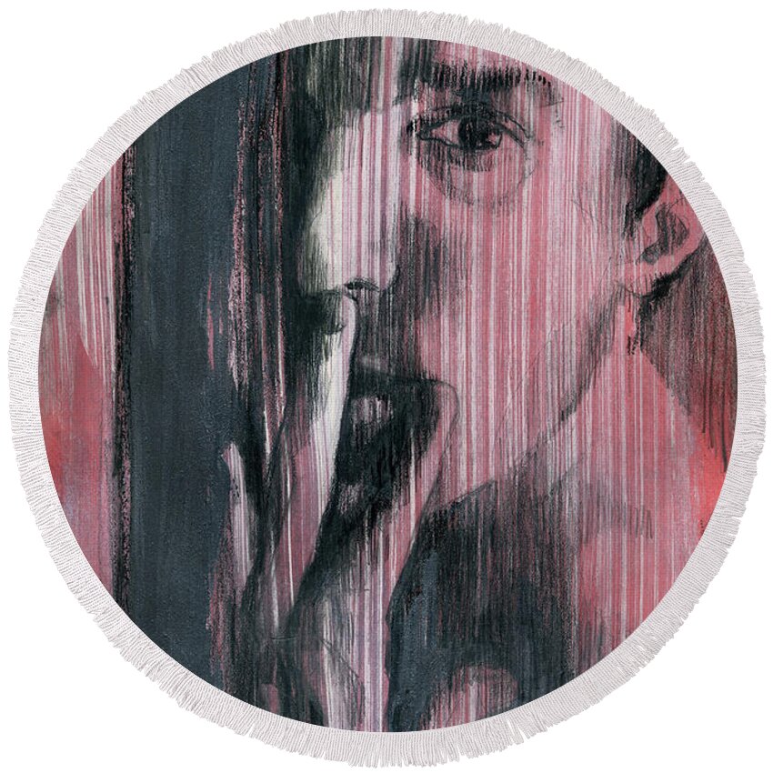 Gay Boy Round Beach Towel featuring the painting A Boy Named Silence by Rene Capone