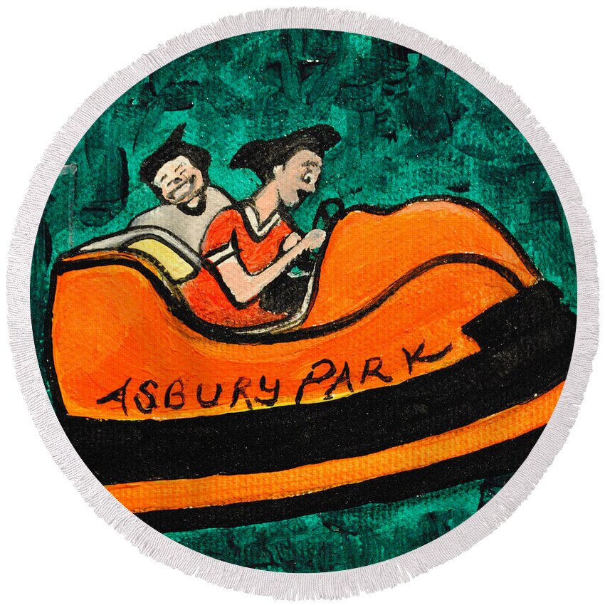 Asbury Park Round Beach Towel featuring the painting A Bumper Memory by Patricia Arroyo
