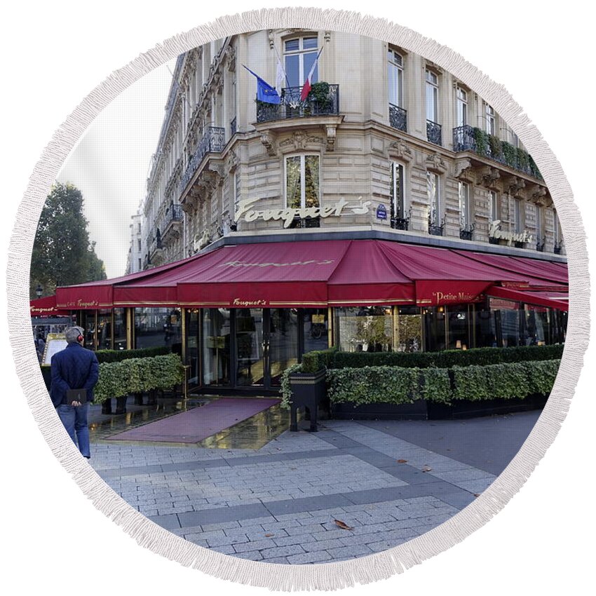 Paris Round Beach Towel featuring the photograph A Cafe On The Champs Elysees In Paris France by Rick Rosenshein