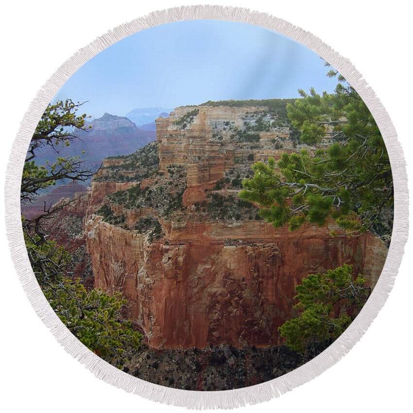 Grand Canyon Round Beach Towel featuring the photograph A Cape Royal Plateau by Charles Robinson