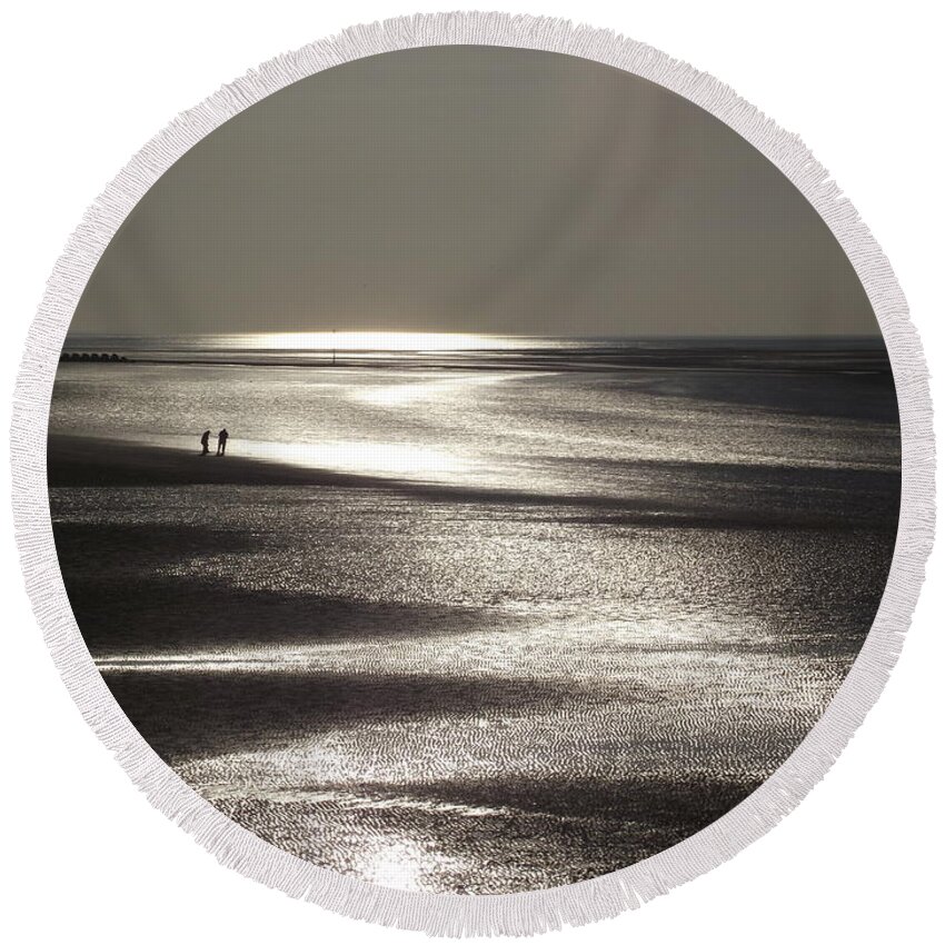 People Round Beach Towel featuring the photograph Couple on a Deserted Beach by Steve Kearns