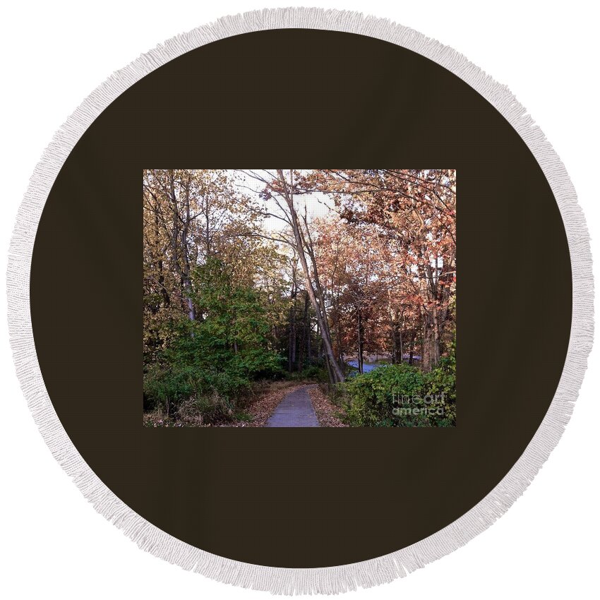 Autumn Round Beach Towel featuring the photograph A Crisp Autumn Day in New York by Christy Gendalia