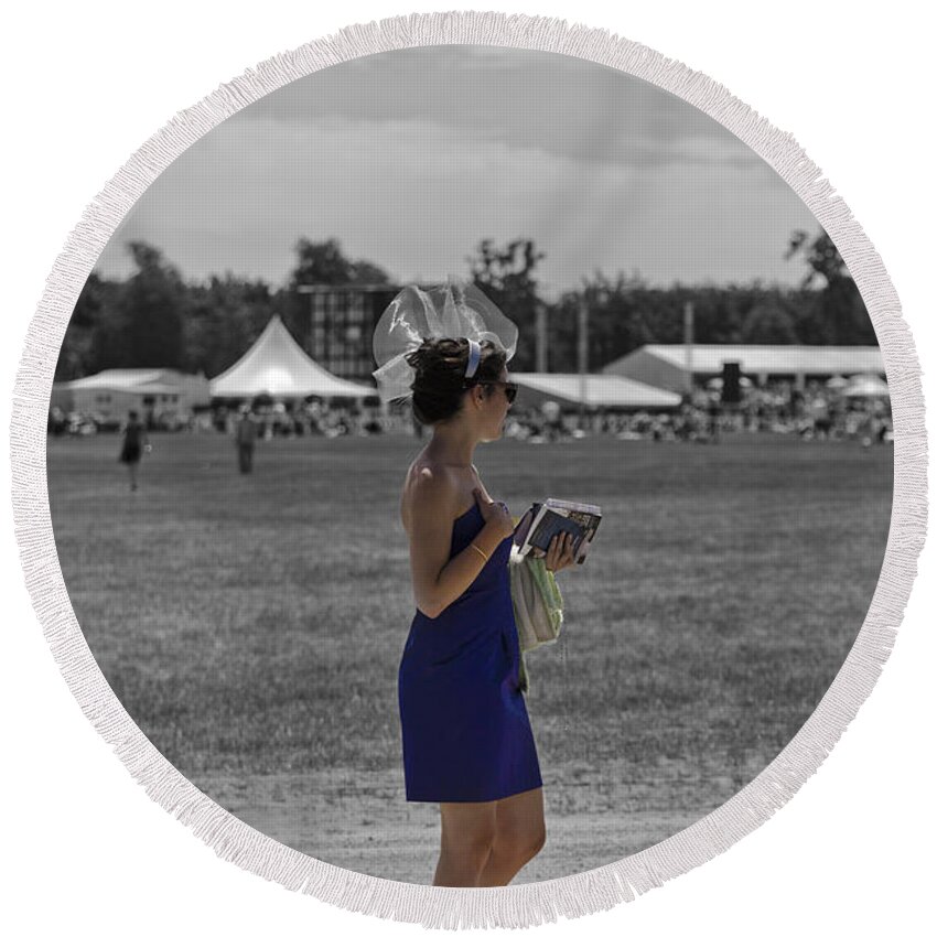 Chantilly Round Beach Towel featuring the photograph A Day at the Races by Maj Seda