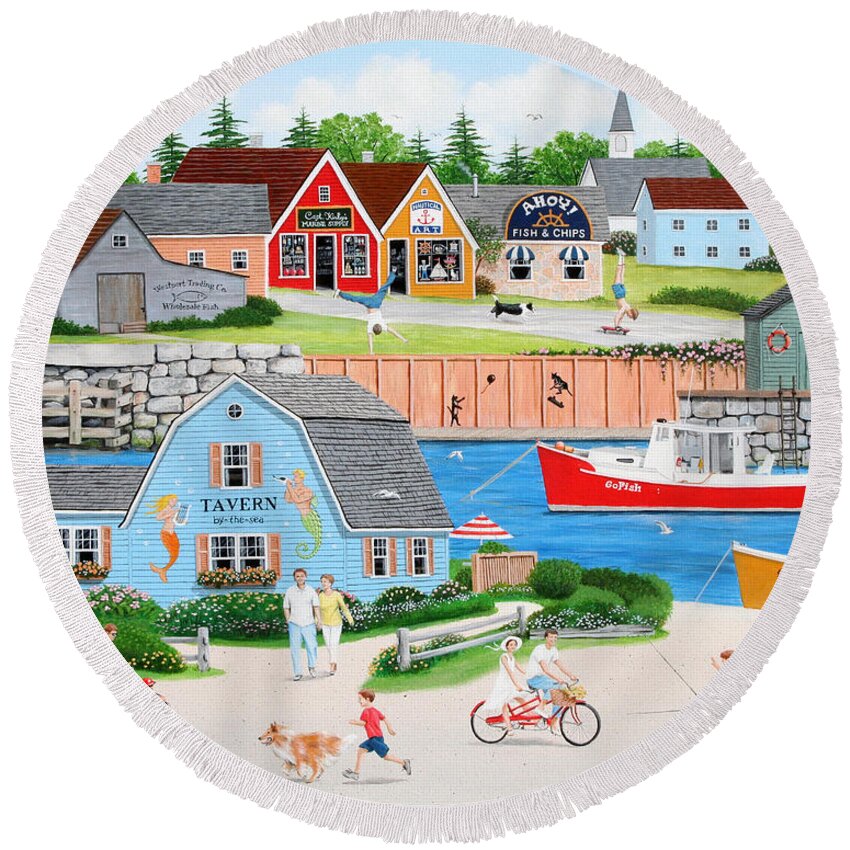 Seascape Round Beach Towel featuring the painting A Day with Dad by Wilfrido Limvalencia