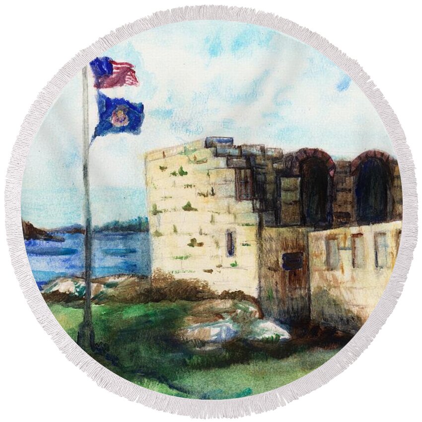 Fort Round Beach Towel featuring the painting A Fort in Maine by Shana Rowe Jackson