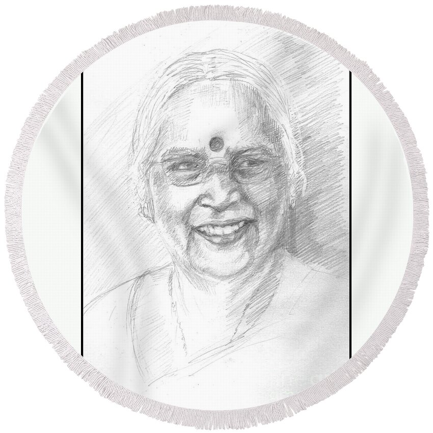 Sketch Round Beach Towel featuring the painting A friend by Asha Sudhaker Shenoy