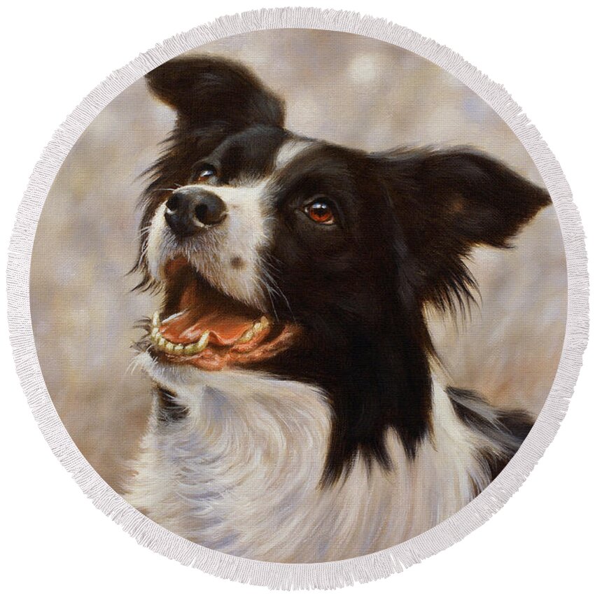 Dog Paintings Round Beach Towel featuring the painting A frosty start by John Silver