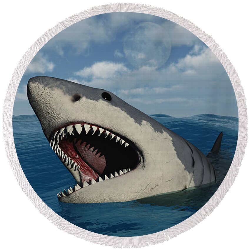 Animals In The Wild Round Beach Towel featuring the photograph A Giant Megalodon Shark by Mark Stevenson