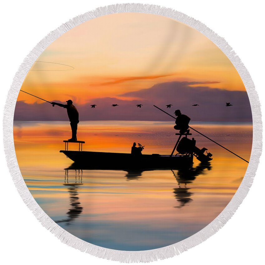 Fishing Round Beach Towel featuring the digital art A Glorious Day by Kevin Putman