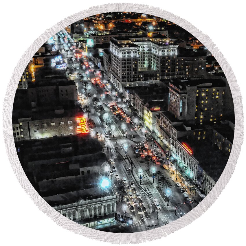 New Orleans Round Beach Towel featuring the photograph A Gothic Night in New Orleans on Canal Street by Kathleen K Parker