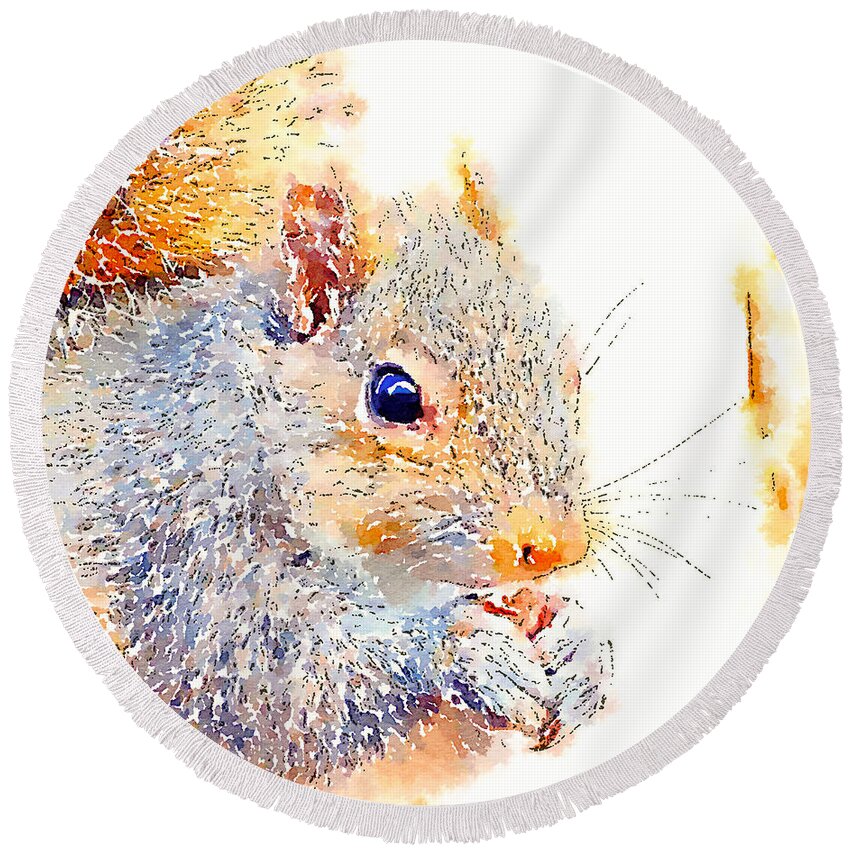 Squirrel Art Round Beach Towel featuring the photograph A Little Bit Squirrely by Kerri Farley