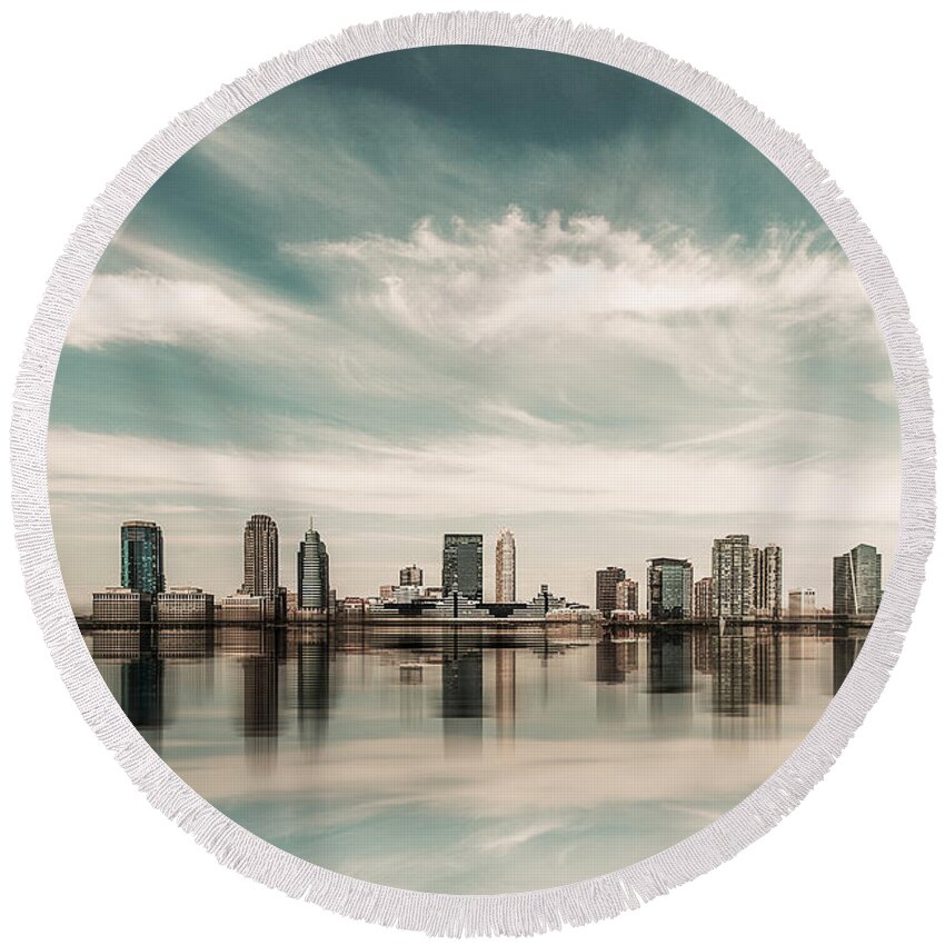 Nyc Round Beach Towel featuring the photograph a look to New Jersey by Hannes Cmarits