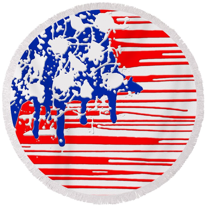 America Round Beach Towel featuring the digital art A M E R I C A by Cristophers Dream Artistry