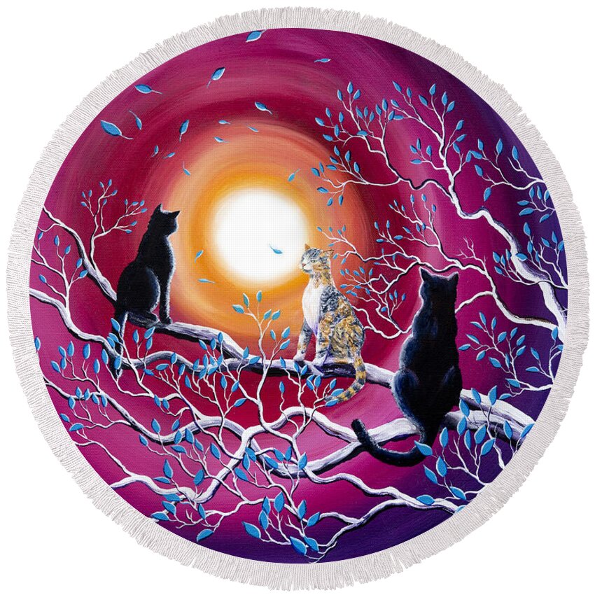 Tabbyco Round Beach Towel featuring the painting A Magical Autumn Night by Laura Iverson