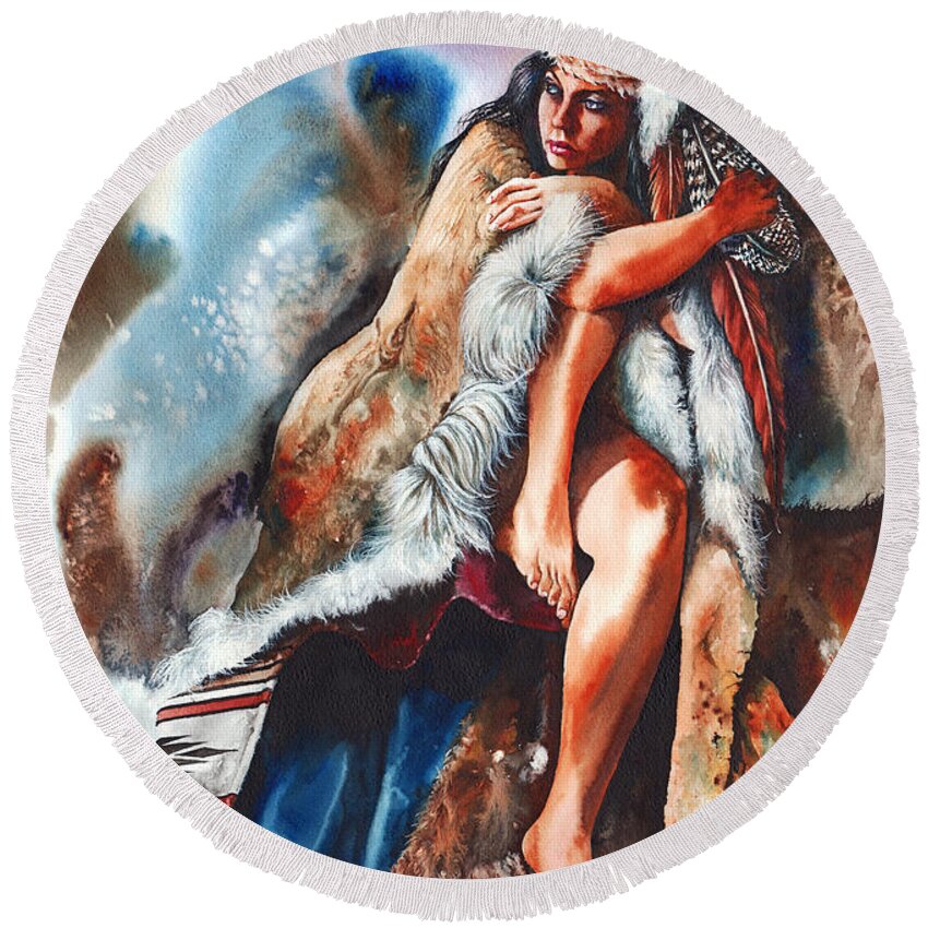 Girl Round Beach Towel featuring the painting A Million Miles Away by Peter Williams
