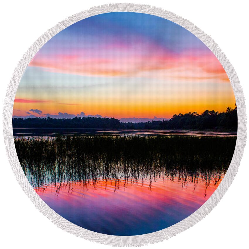Sunset Round Beach Towel featuring the photograph A Palette of Colors by Parker Cunningham