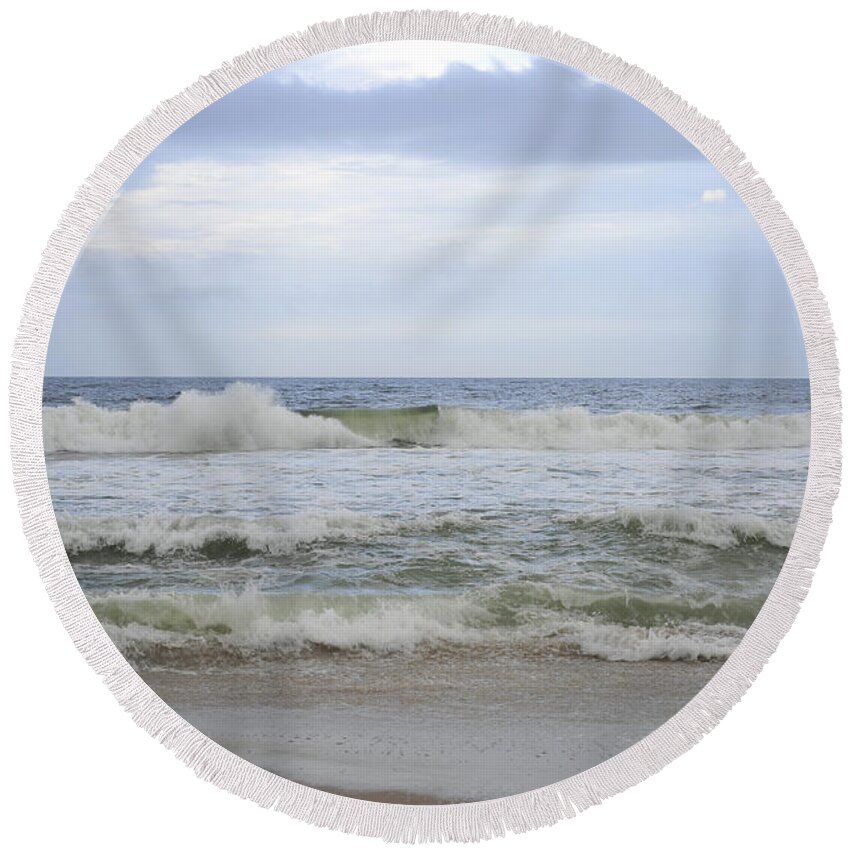 Waterscape Round Beach Towel featuring the photograph A peek of Blue by Terry DeLuco