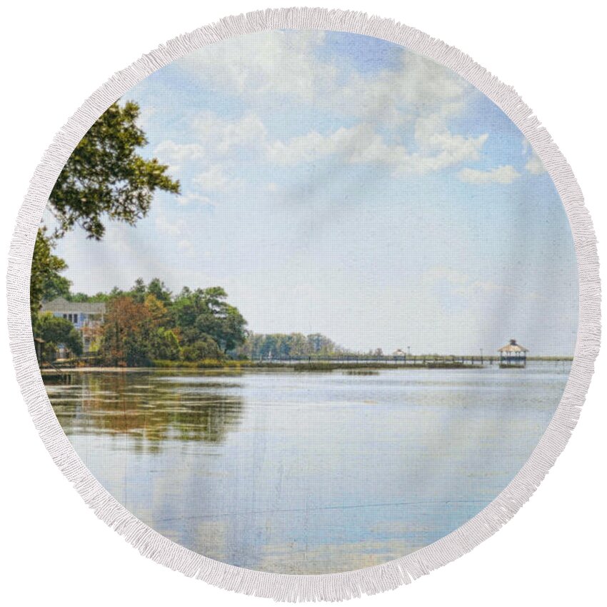 Top Round Beach Towel featuring the photograph A Perfect Currituck Day by Paulette B Wright