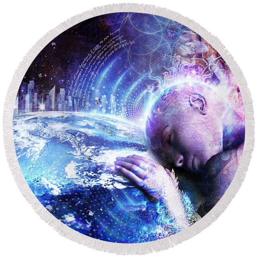 Cameron Gray Round Beach Towel featuring the digital art A Prayer For The Earth by Cameron Gray