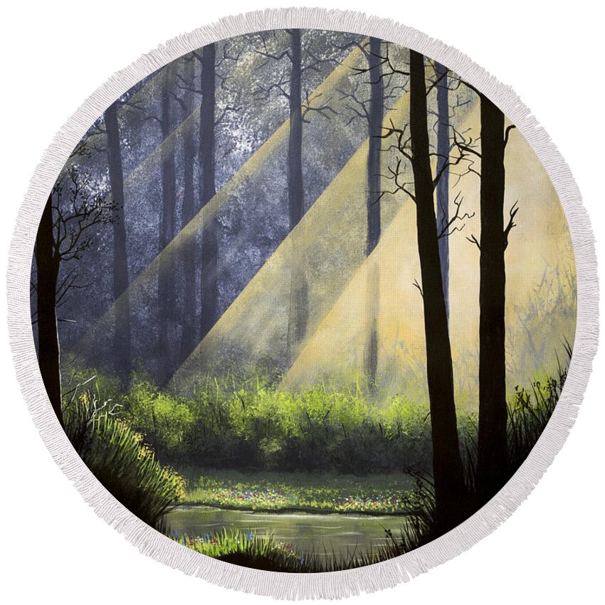 Landscape Round Beach Towel featuring the painting A Quiet Place by Jack Malloch